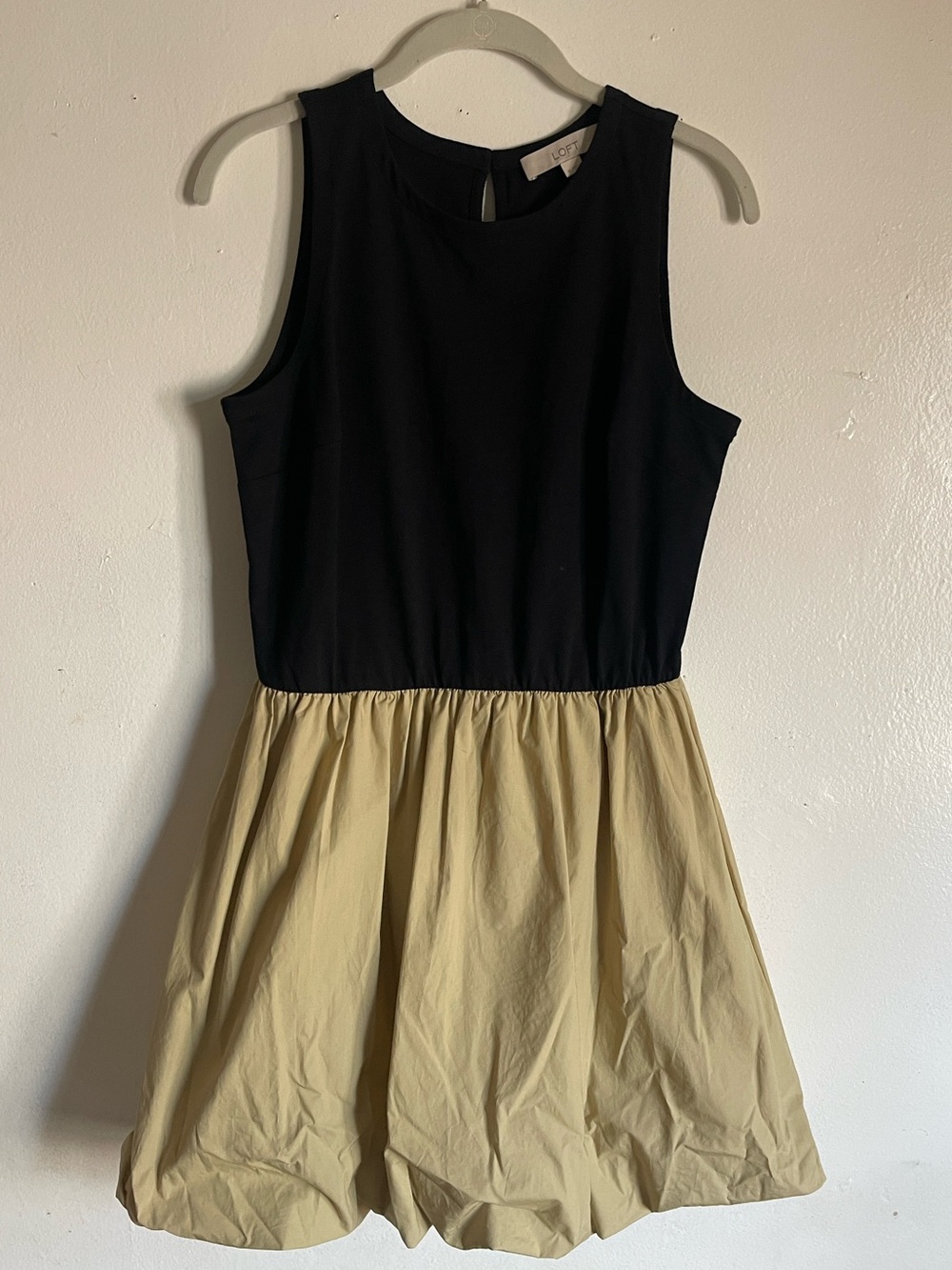 LOFT Black & Khaki Colorblock 100% Cotton Fit & Flare Dress Size M